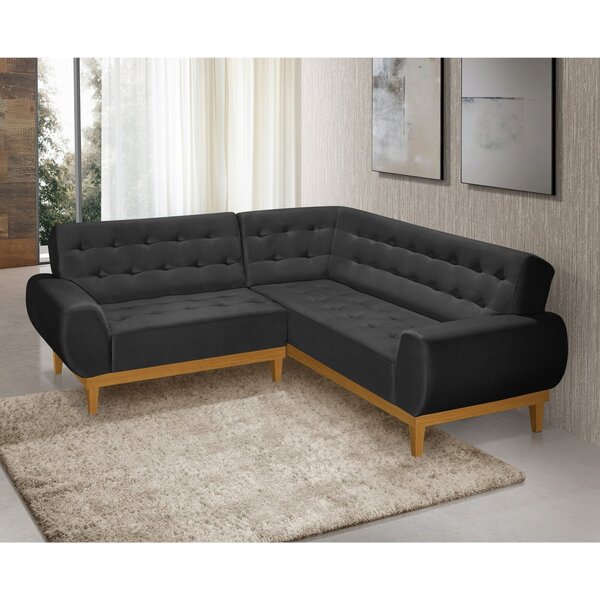 Sofá De Canto 5 Lugares Suede Preto Linha Preto
