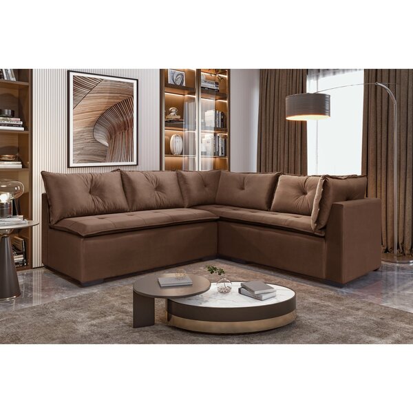 Sofá De Canto 6 Lugares 238x220cm Veludo Jundiaí Marrom