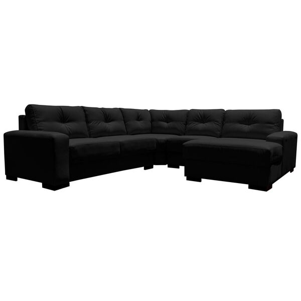 Sofá De Canto 6 Lugares 240cm Com Chaise Concord Couro Preto