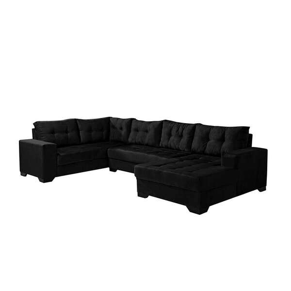 Sofá De Canto 6 Lugares Com Chaise Direito Dijon Suede Preto