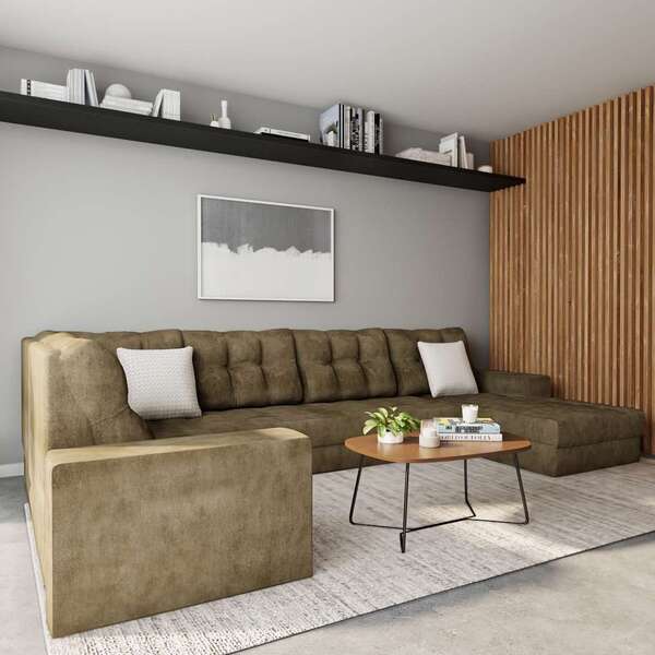 Sofá De Canto 6 Lugares Com Chaise Direito Lilles Suede Amass