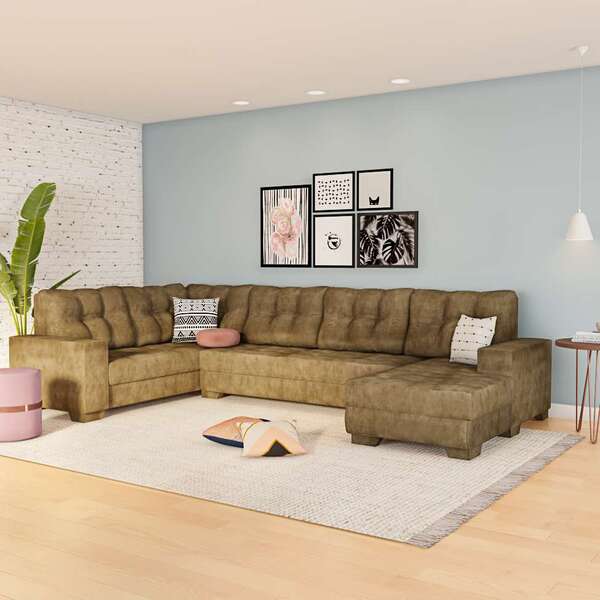 Sofá De Canto 6 Lugares Com Chaise Direito Nice Suede Amassad