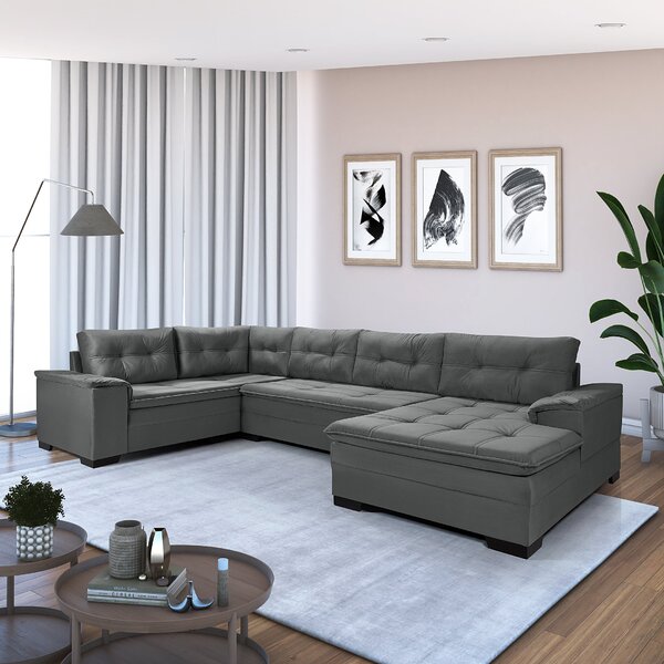 Sofá De Canto 6 Lugares Com Chaise Suede Aveludado Viena Cin