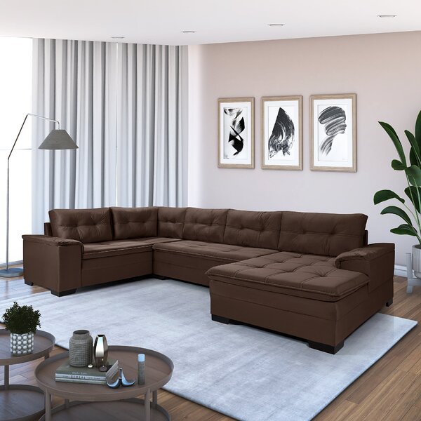 Sofá De Canto 6 Lugares Com Chaise Suede Aveludado Viena  Mar