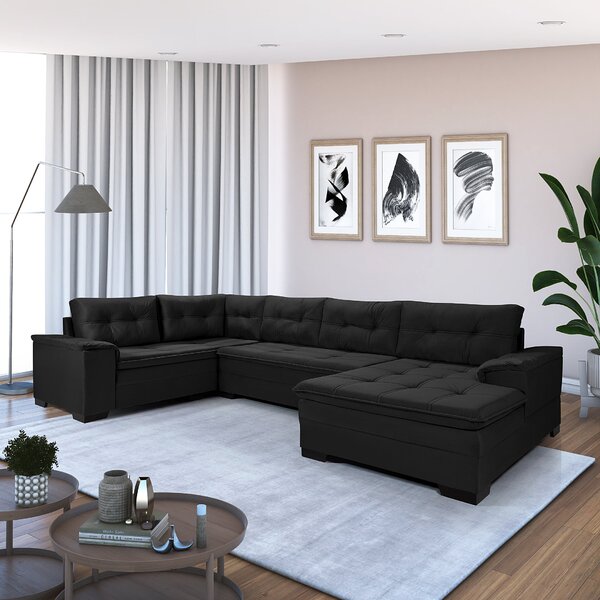 Sofá De Canto 6 Lugares Com Chaise Suede Aveludado Viena Pre