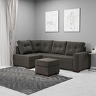 Sofá De Canto 6 Lugares Com Puff 238cm Suede Cinza  Cinza