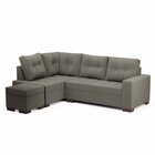 Sofá De Canto 6 Lugares Com Puff 238cm Suede Cinza  Cinza