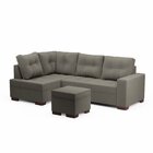 Sofá De Canto 6 Lugares Com Puff 238cm Suede Cinza  Cinza