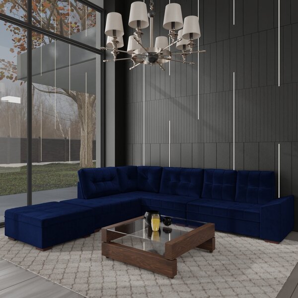 Sofá De Canto 9 Lugares Com Puff Leblon Azul