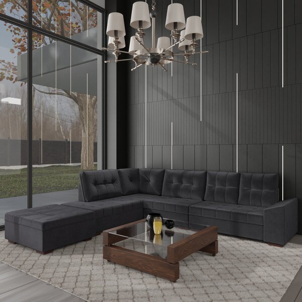 Sofá De Canto 9 Lugares Com Puff Leblon Cinza