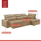 Sofá De Canto Com Chaise 3 Lugares Luxemburgo  Veludo/bege