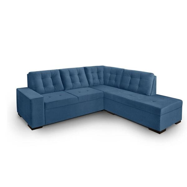 Sofa De Canto Com Chaise Roma Azul A92