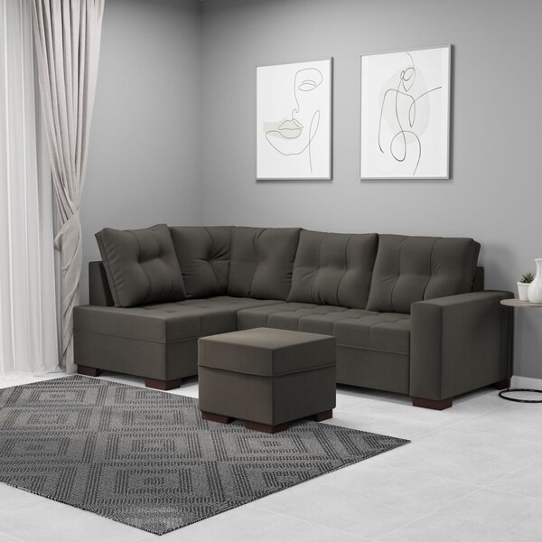 Sofá De Canto Com Puff 6 Lugares 238cm Gávea Cinza