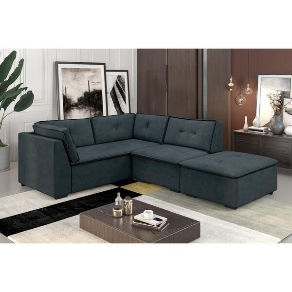 Sofá De Canto Com Puff 6 Lugares Suede Veludo Multimóveis Cr4