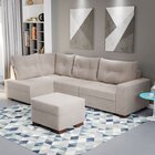 Sofá De Canto Com Puff 7 Lugares 238cm Gloria Bege