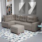 Sofá De Canto Com Puff 7 Lugares 238cm Gloria Cinza