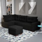 Sofá De Canto Com Puff 7 Lugares 238cm Gloria Preto