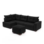 Sofá De Canto Com Puff 7 Lugares 238cm Gloria Preto