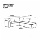 Sofá De Canto Com Puff Absoluto  Veludo Avelã Villa Mobi