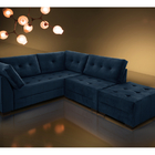 Sofá De Canto Com Puff Absoluto  Veludo Azul Marinho Villa Mo