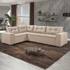 Sofá De Canto Fixo 5 Lugares 300x210cm Veludo Bege Molas Bonn