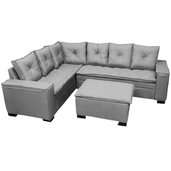 Sofá De Canto Florença 6 Lugares Com Puff E Almofadas Soltas