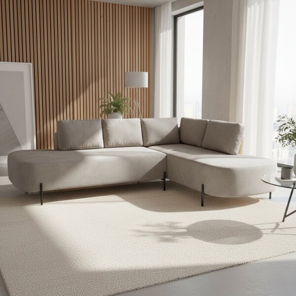 Sofá De Canto Luna Orgânico 265cm Para Sala De Estar Bege