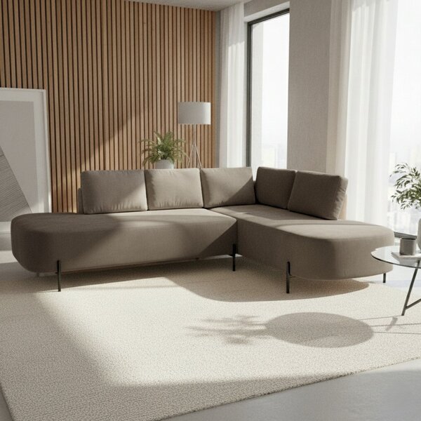 Sofá De Canto Luna Orgânico 265cm Para Sala De Estar Bege Esc