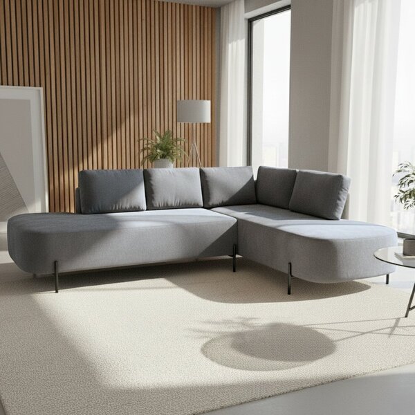 Sofá De Canto Luna Orgânico 265cm Para Sala De Estar Cinza