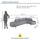 Sofá De Canto Luna Orgânico 265cm Para Sala De Estar Cinza