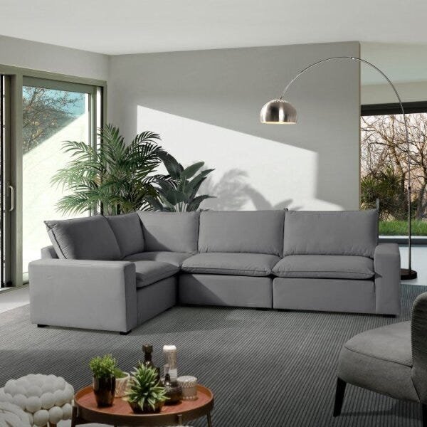 Sofá De Canto Modular Hug 6 Lugares 318x213cm Em Linho Cabeca