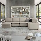 Sofá De Canto Modular Hug 6 Lugares 363x193cm Com Puff Em Lin