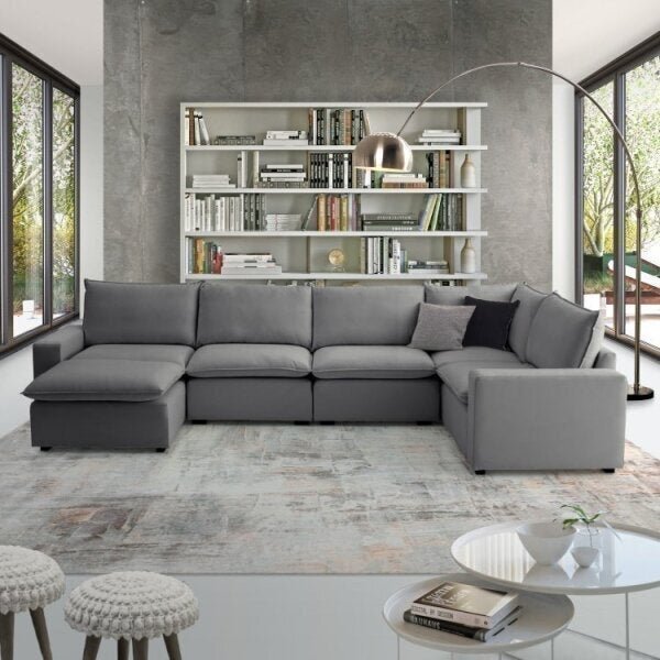 Sofá De Canto Modular Hug 8 Lugares 423x213cm Com 1 Puff Em L