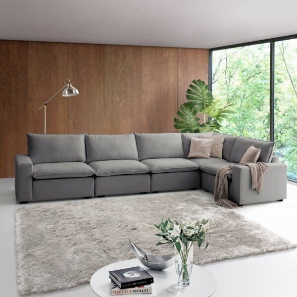 Sofá De Canto Modular Hug 8 Lugares 423x213cm Em Linho Cabeca