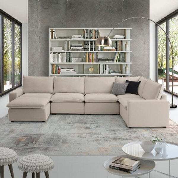 Sofá De Canto Modular Hug 9 Lugares 423x213cm Com 1 Puff Em L