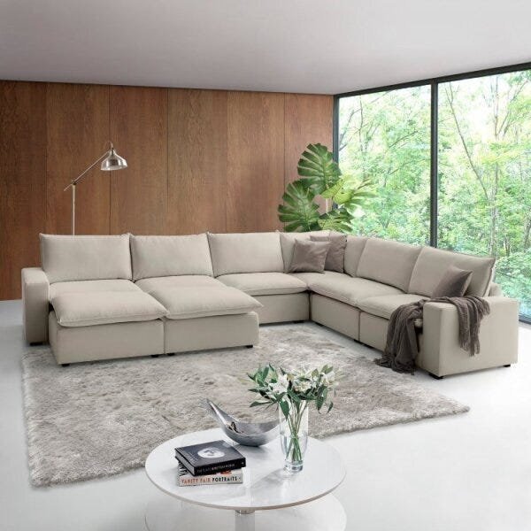 Sofá De Canto Modular Hug 9 Lugares 423x278cm Com 2 Puffs Em