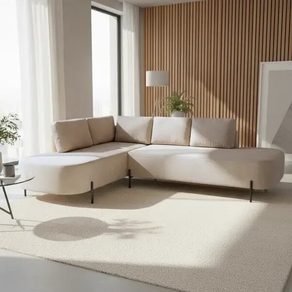 Sofá De Canto Orgânico 4 Lugares 265cm Base De Ferro Chaise E