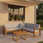 Sofá de Canto para Jardim 5 Lugares em Madeira 77x194,5x194,5cm Canela e Cinza Solarium Naterial