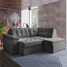 Sofá De Canto Retrátil 5 Lugares Grécia Cinza Suede