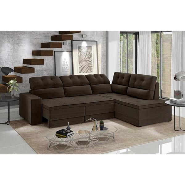 Sofá De Canto Retrátil E Reclinável 5 Lugares Suede Veludo Mu