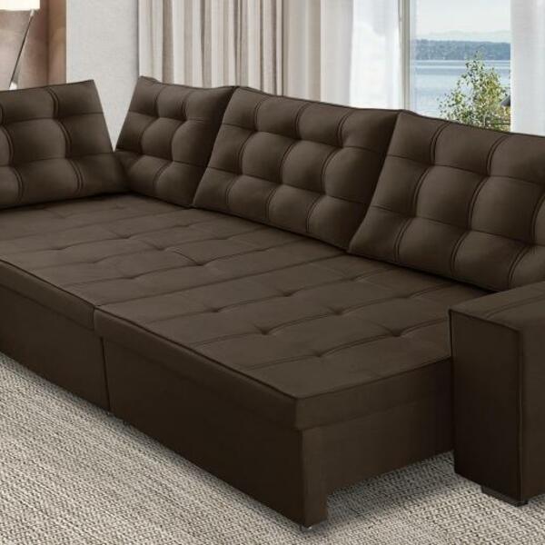 Sofá De Canto Retrátil E Reclinável Com Molas 3,00x2,00 Esq B