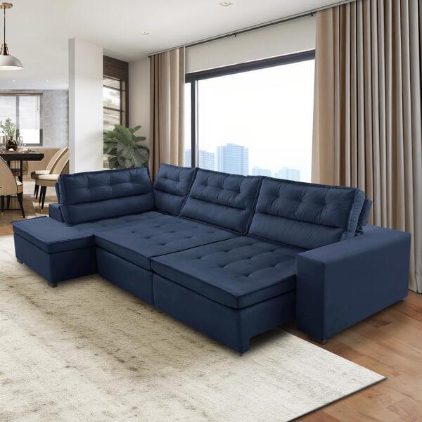 Sofá De Canto Retrátil E Reclinável Com Molas 3,00x2,00 Maríl