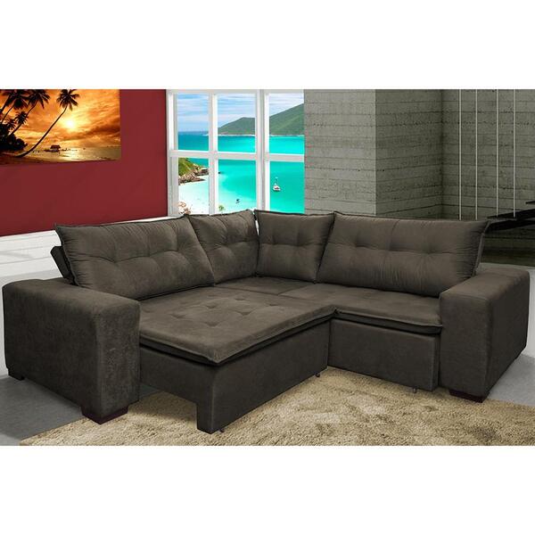 sofa de canto retratil e reclinavel com molas cama inbox oklahoma 2 20m suede velusoft cafe
