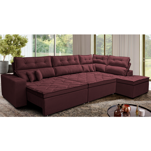 Sofá De Canto Retrátil E Reclinável Direito 3,40x2,36m Molas