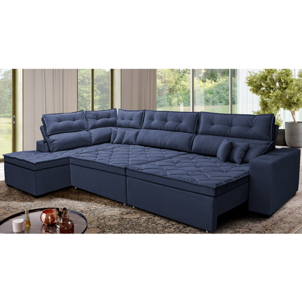 Sofá De Canto Retrátil E Reclinável Esquerdo 3,00x2,36m Molas