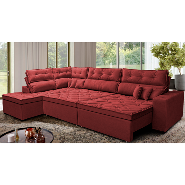 Sofá De Canto Retrátil E Reclinável Esquerdo 3,40x2,36m Molas