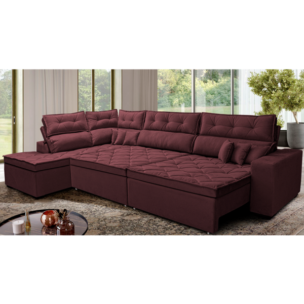 Sofá De Canto Retrátil E Reclinável Esquerdo 3,40x2,36m Molas