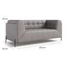 Sofá De Couro 2 Lugares Astom 2,00 Cm Cinza Claro