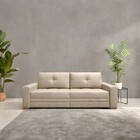 Sofá De Couro 3 Lugares Monblanc Bege 210 Cm Pés De Madeira-t