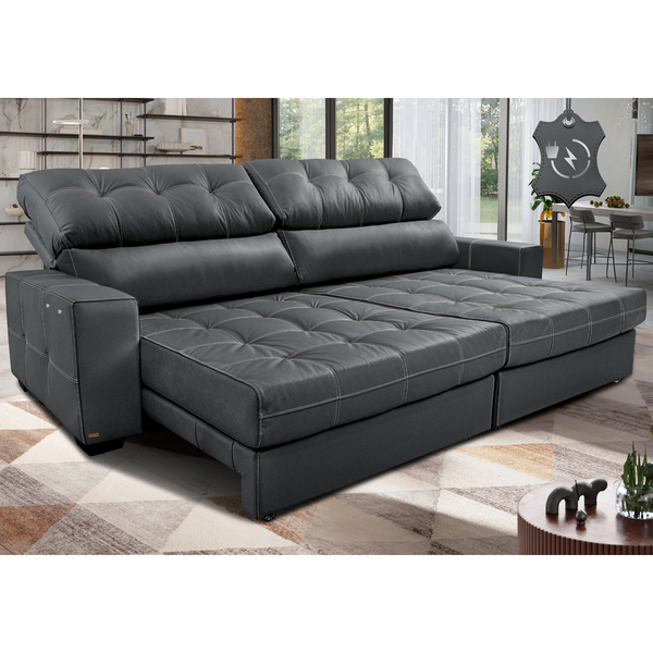 Sofá De Couro Elétrico Retrátil 2,55m Cama Inbox Gran Majesty